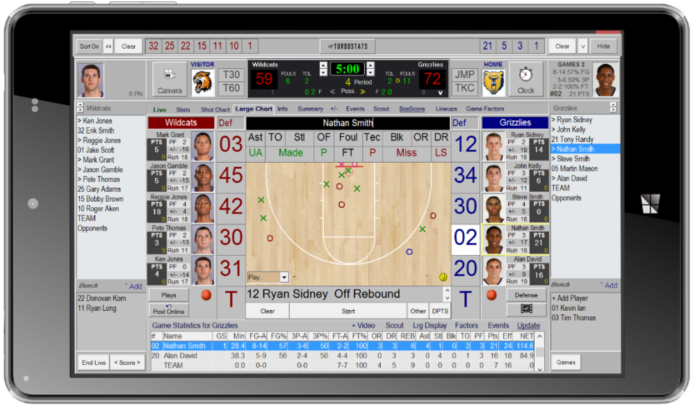 TurboStats for Basketball on NuVision Tablet